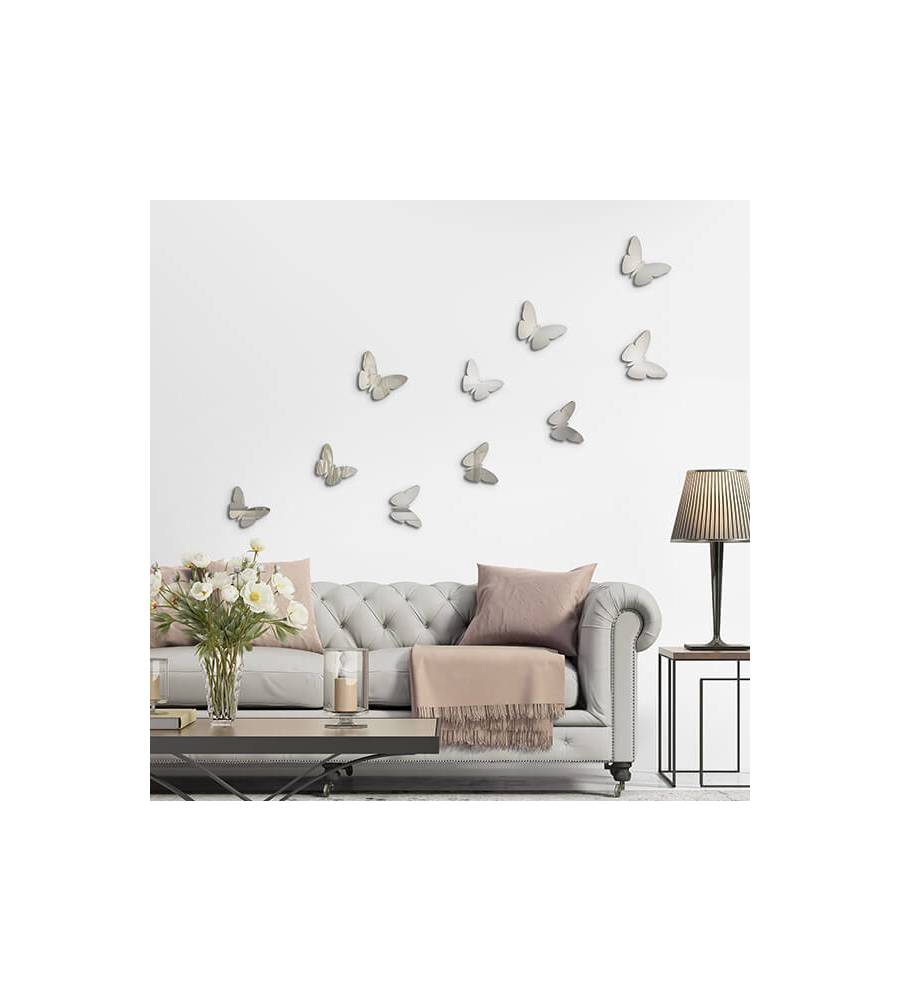 DECORO MURALE 3D "SILVER METAL BUTTERFLIES"